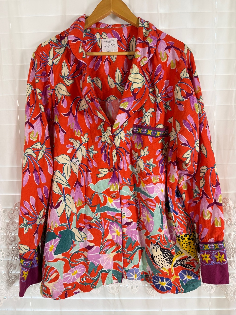 Anthropologie Sire 3X bold artsy butter soft button down lounge pajama shirt